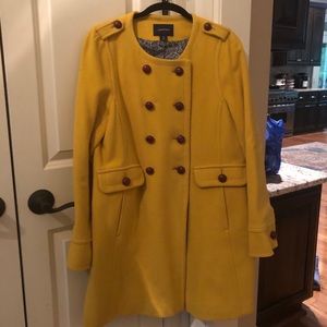 Yellow long wool coat with wooden buttons